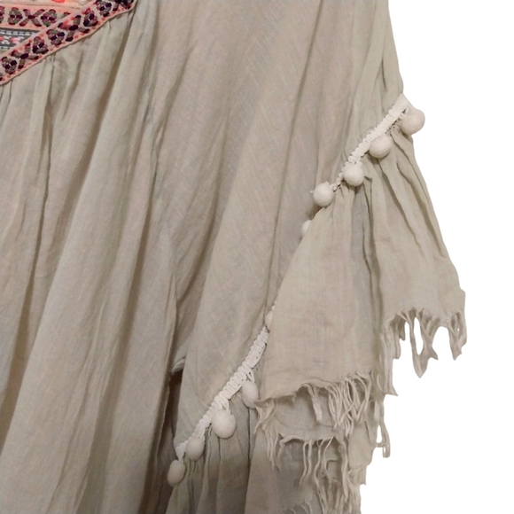 🎟️BOGO FREE🎟️ ZL Europe Hippie Boho Pom Pom Raw Hem Dress Sz L - Picture 4 of 8
